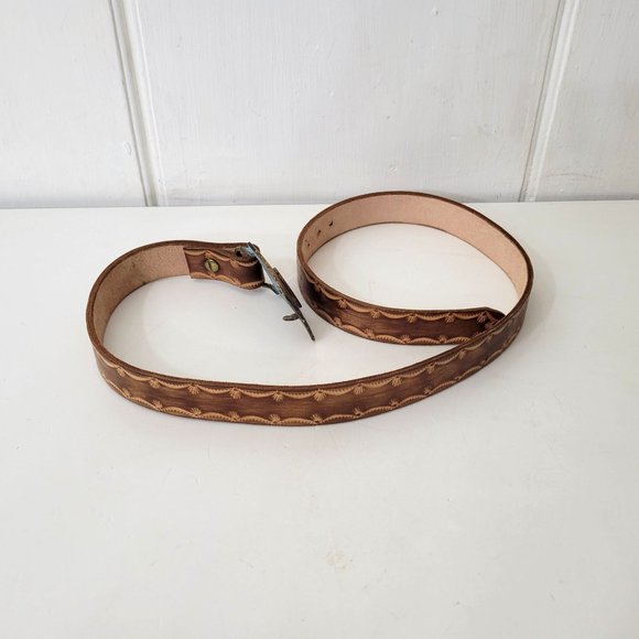 Tooled Leather Belt with Kennedy Coin Buckle - Picture 3 of 6